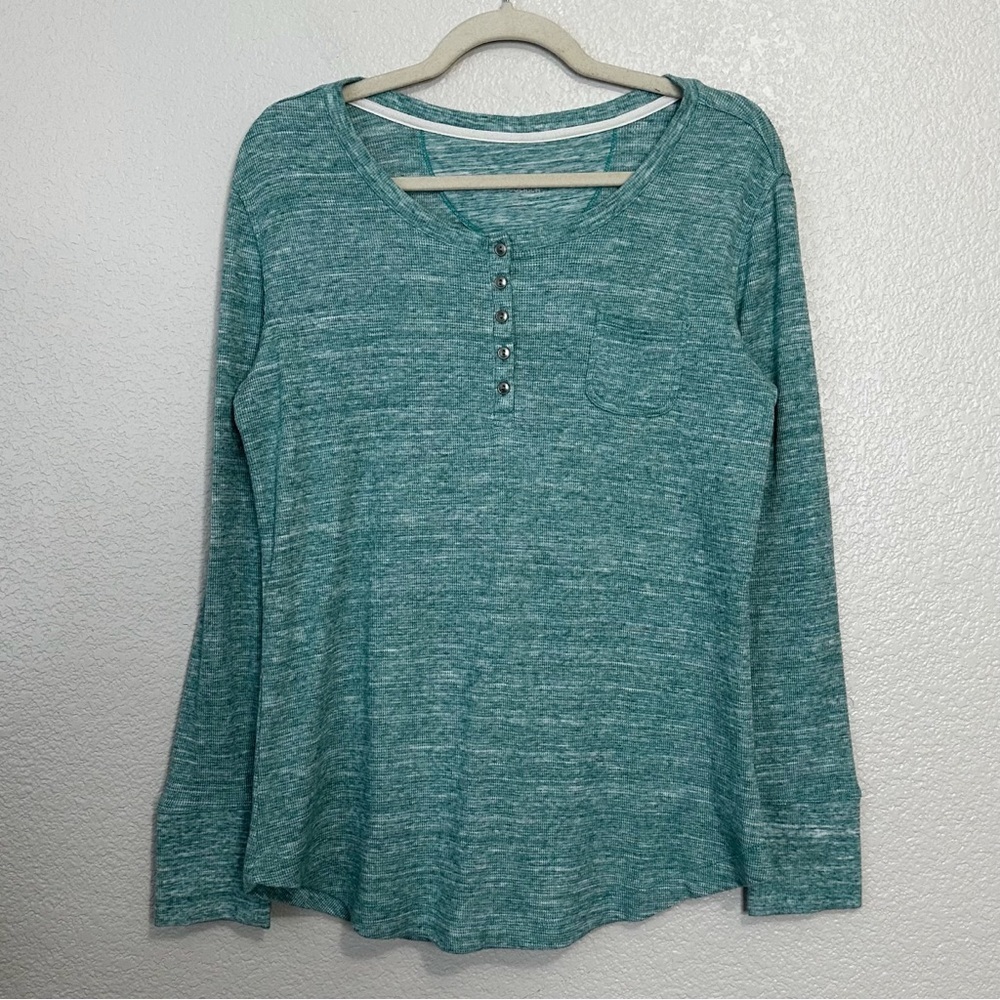 Woolrich 5-Button Space Dye Green Henley Long Sleeves Women's Thermal, Size XL